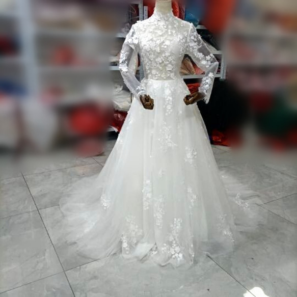 高品質！贅沢な総レース ソフトチュール ショートインロングドレス  