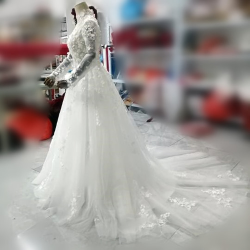 高品質！贅沢な総レース ソフトチュール ショートインロングドレス  