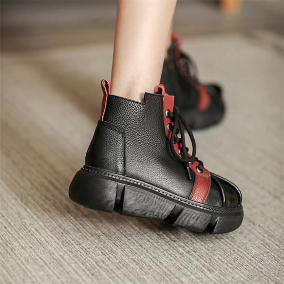 秋冬女式真皮鞋輕便厚底鞋舒適馬丁靴短靴 22 公分-25 公分 3 色 #855⭐免運費⭐ 第19張的照片