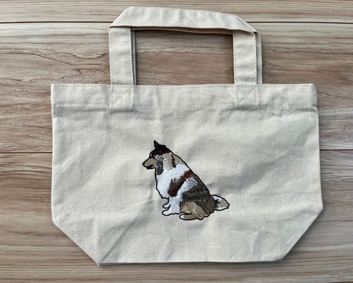 シェルティトートバッグ、シェルティ、刺繍、トートバック