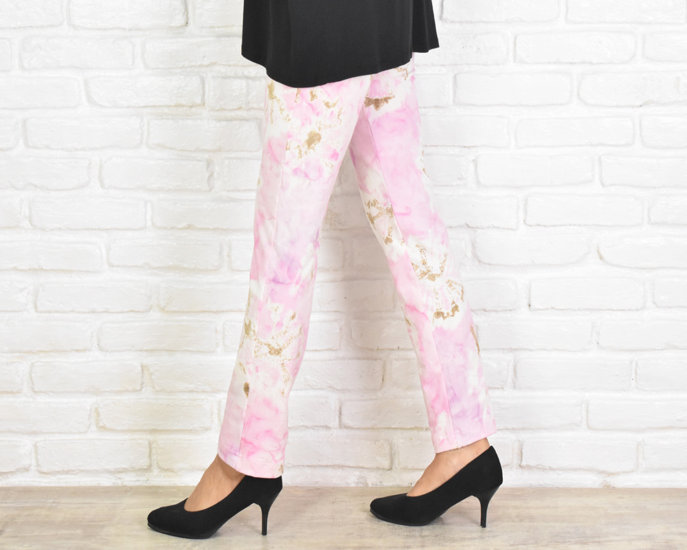 【大きいサイズ】極上の穿き心地！タイダイ柄スキニーストレートストレッチロングパンツ