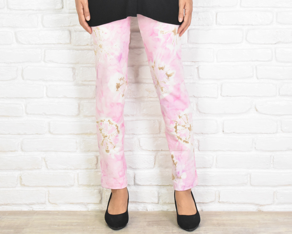 【大きいサイズ】極上の穿き心地！タイダイ柄スキニーストレートストレッチロングパンツ