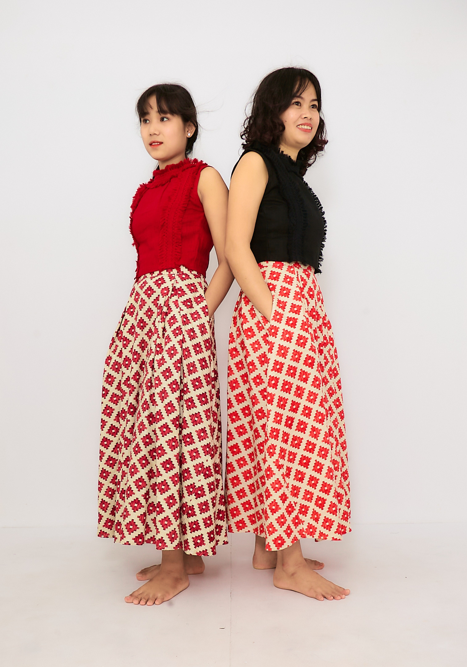 【Sha Yi】バンブーパターンフレアスカート　Pattern Flare Skirt