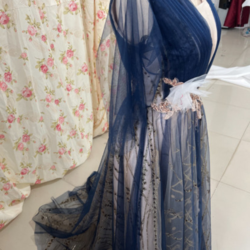 高品質！ 青 カラードレス Vネックドレス パーティードレス 披露宴  