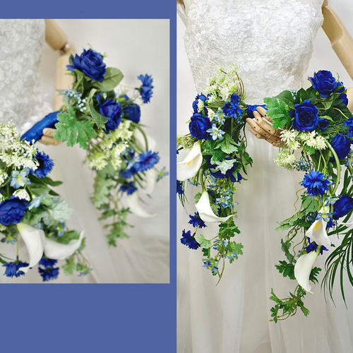 青と白のバレリーナブーケ 造花ブーケ 人気 お洒落 素敵 ブルー