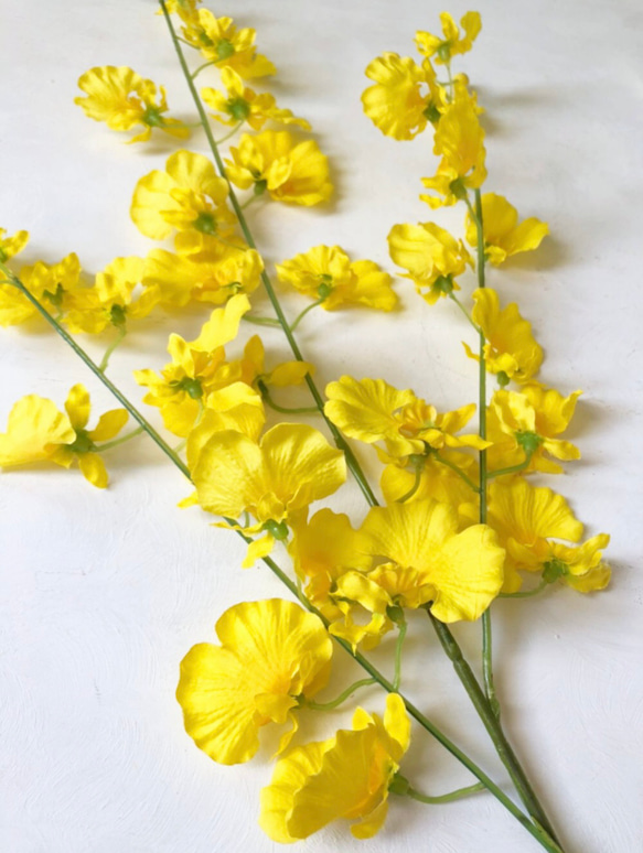 幸運の黄色い蘭 オンシジュームの花瓶付きアレンジ　ずっと楽しめるアーティフィシャルフラワー 新年 お祝の花飾りに 10枚目の画像