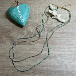 2連ビーズネックレス（ゴールド&ターコイズ） ネックレス