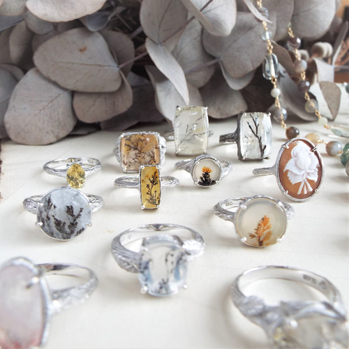 一点物】デンドリティッククォーツ（薄明り：黄）のリング 指輪