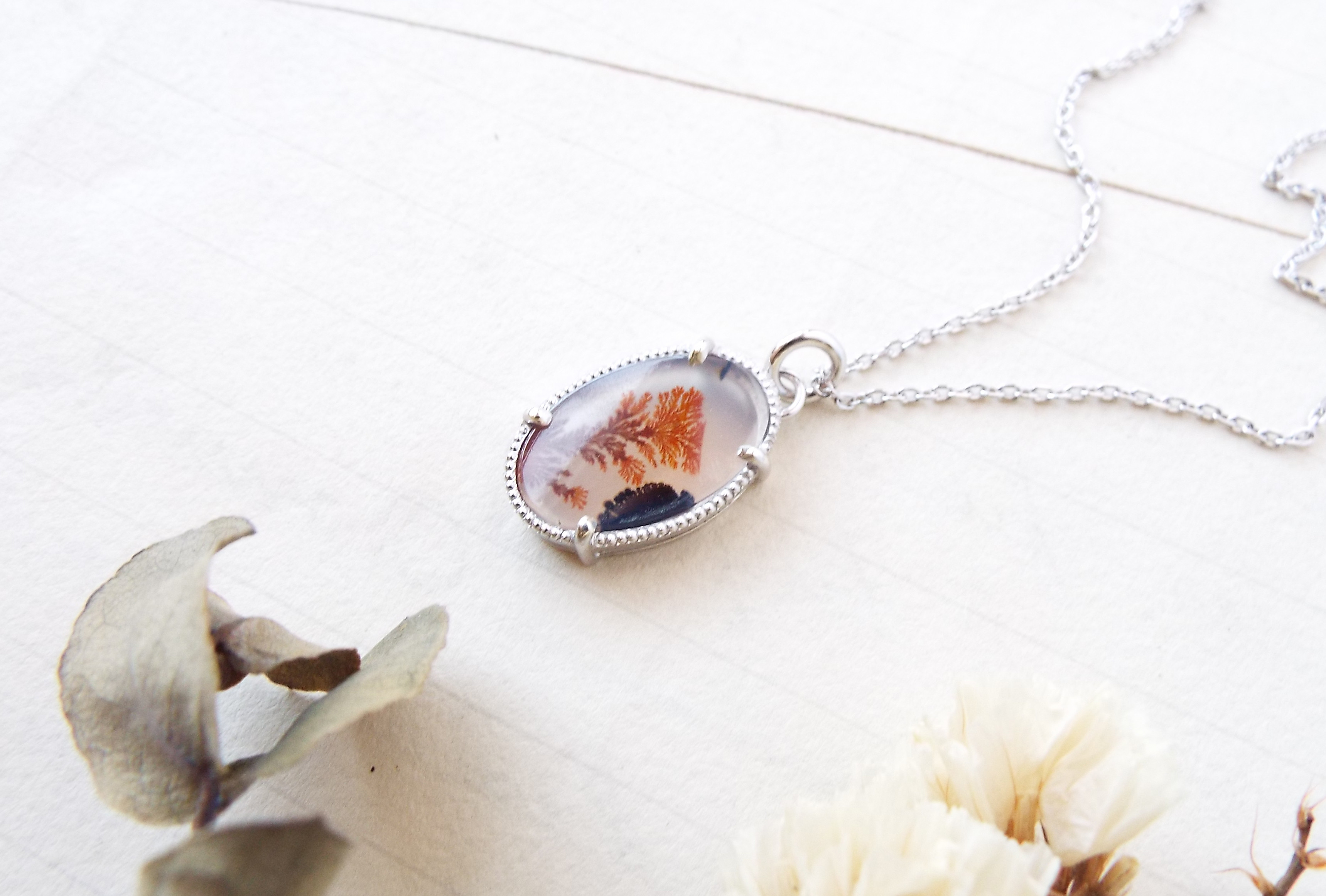 【一点物】デンドリティックアゲートのネックレス（鶏頭）