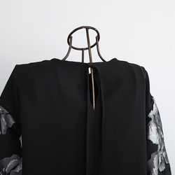 【着丈調整可能】洗える 異素材ゆったりバルーン袖 バックリボン フォーマル ワンピース　ブラック/シルバー　0595 17枚目の画像