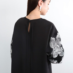 【着丈調整可能】洗える 異素材ゆったりバルーン袖 バックリボン フォーマル ワンピース　ブラック/シルバー　0595 10枚目の画像