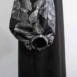 【着丈調整可能】洗える 異素材ゆったりバルーン袖 バックリボン フォーマル ワンピース　ブラック/シルバー　0595 16枚目の画像