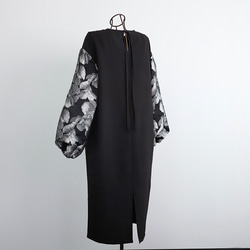 【着丈調整可能】洗える 異素材ゆったりバルーン袖 バックリボン フォーマル ワンピース　ブラック/シルバー　0595 14枚目の画像