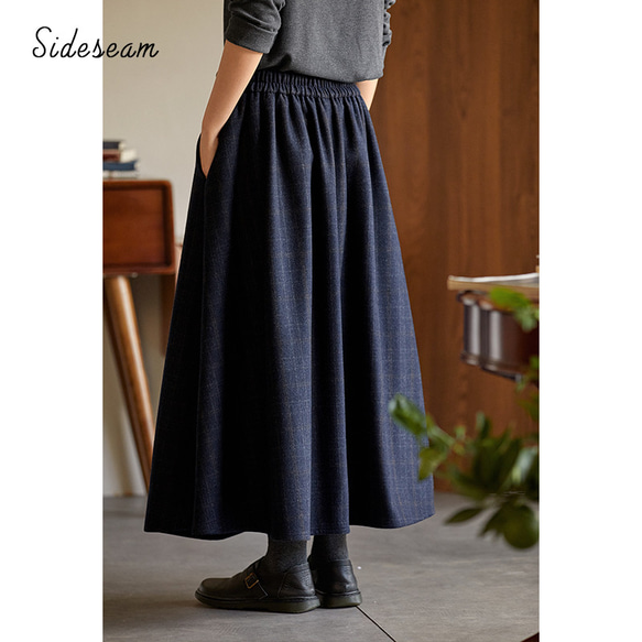 ウール混紡スカート　ウールツイードスカート　チェック柄ウールスカート　ネイビー　S-Mサイズ　S099NV 2枚目の画像