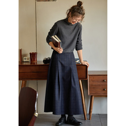 ウール混紡スカート　ウールツイードスカート　チェック柄ウールスカート　ネイビー　S-Mサイズ　S099NV 3枚目の画像