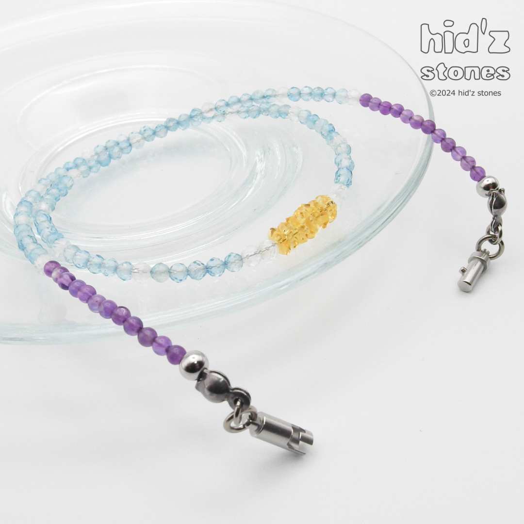 ◆一点もの天然石ネックレス:BySC-014【バヨネットクラスプ】シトリン・ブルートカラートパーズ・アメジスト