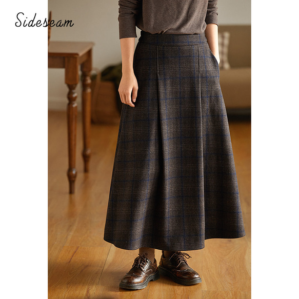 ウール混紡スカート ウールツイードスカート チェック柄ウールスカート  