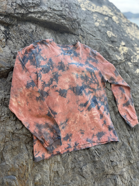 BIGサイズ　オーガニックコットン　藍染＋アカネ染　ロングスリーブTシャツ　ナチュラルタイダイ