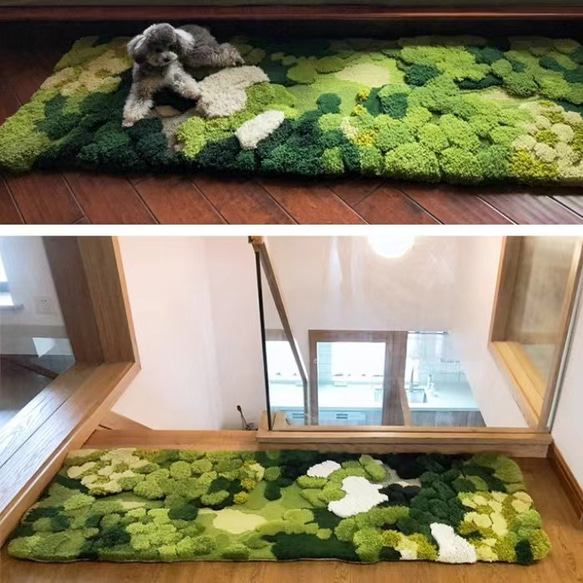 【受注制作】手織りニュージーランドウールカーペット ハンドメイドカシミアウール絨毯 手編ラグ  マット 緑の森 7枚目の画像