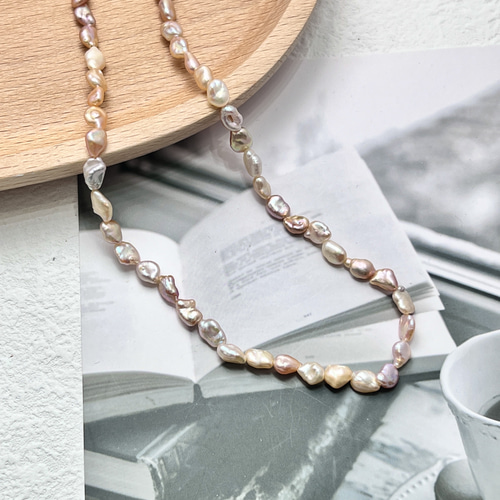 オリジナル ピンク無調色天然ケシパールのネックレス 淡水パール 真珠  