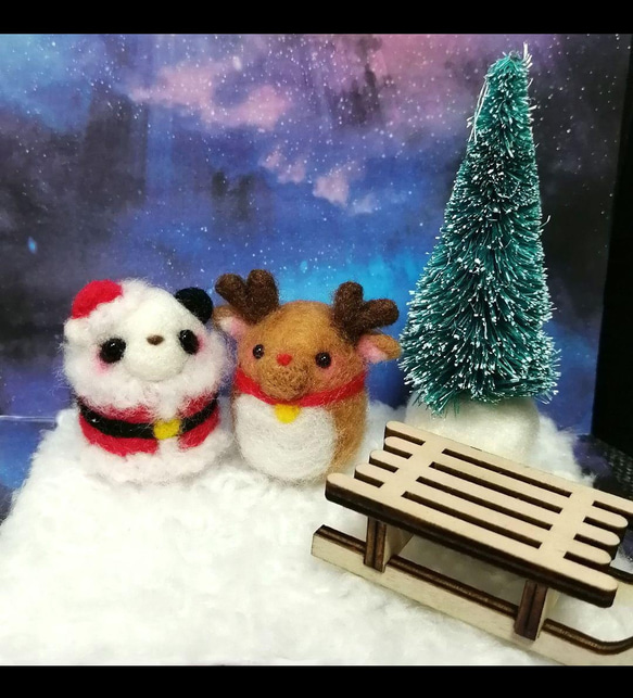 羊毛フェルト　クリスマス　パンダ 2枚目の画像