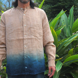 【mens】 藍染＋泥染（宍喰祇園染）　リネン長袖シャツ 4枚目の画像