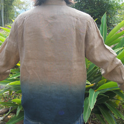 【mens】 藍染＋泥染（宍喰祇園染）　リネン長袖シャツ 3枚目の画像