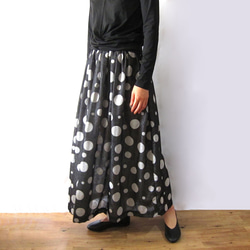 【受注制作】播州織ガーゼのランダムドットのロングスカート ブラック 5枚目の画像