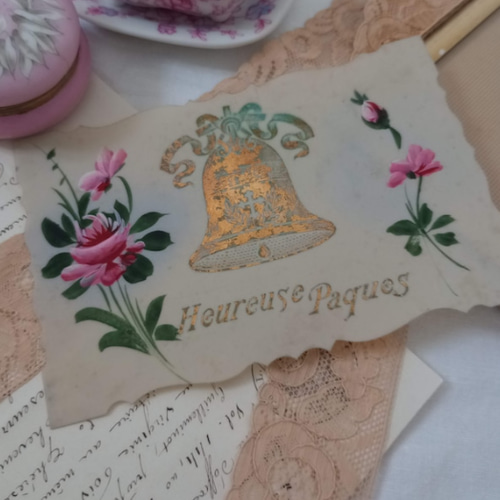 アンティークセルロイドカード ローズとベル 1910年代 ポストカード