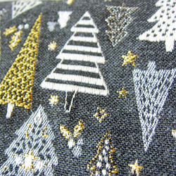 クリスマス2025　フランス生地　黒　もみの木のポーチ　Lサイズ　通帳入れ　コスメ入れ　デバイス入れ　 6枚目の画像