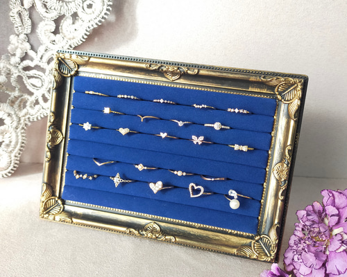 大容量アンティークリング収納ケース ネイビーM〜 リングトレー