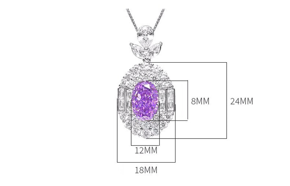 パープル オーバル 高炭素ダイヤモンド キラキラ ゴージャス ラグジュアリー ヘイローネックレス ビッグ モダン 紫 5枚目の画像