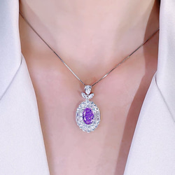 パープル オーバル 高炭素ダイヤモンド キラキラ ゴージャス ラグジュアリー ヘイローネックレス ビッグ モダン 紫 3枚目の画像