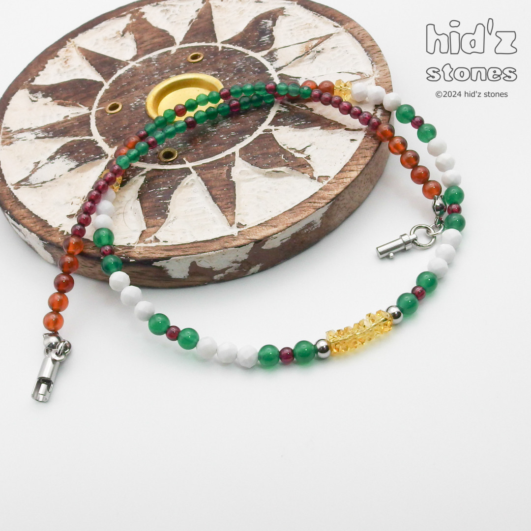 ◆一点もの天然石ネックレス:BySC-009【バヨネットクラスプ】シトリン・ガーネット・グリーンオニキス