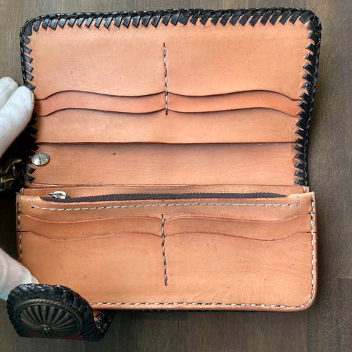 濃赤】新品スティングレイ本革ガルーシャ長財布カービング エイ革