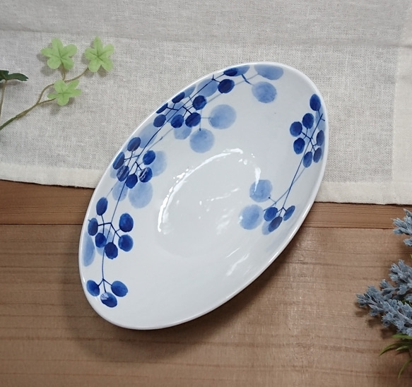 カレー皿（天てん）パスタ皿 プレート　楕円皿 手描き　九谷焼 染付　　　 2枚目の画像