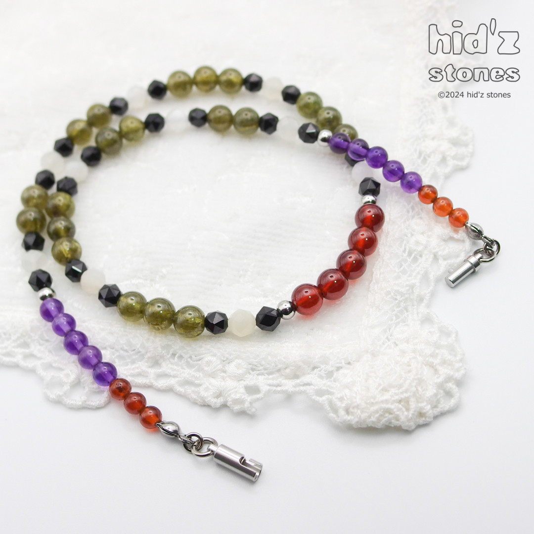 ◆一点もの天然石ネックレス:BySC-027【バヨネットクラスプ】ガーネット・スピネル・ムーンストーン