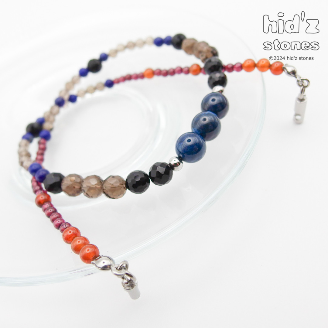 ◆一点もの天然石ネックレス:BySC-023【バヨネットクラスプ】ブルークリソコラ・オニキス・ガーネット