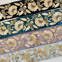 30cm  インド刺繍リボン シルク  花柄 2枚目の画像