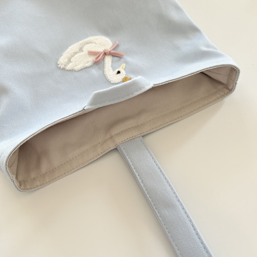 選べるサイズ【水色・3点セット】名入れOK・スワン・刺繍