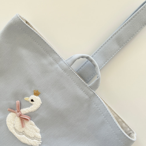 選べるサイズ【水色・3点セット】名入れOK・スワン・刺繍