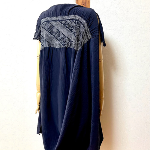 兵児帯(紺色)のチュニック 着物リメイク チュニック 着物