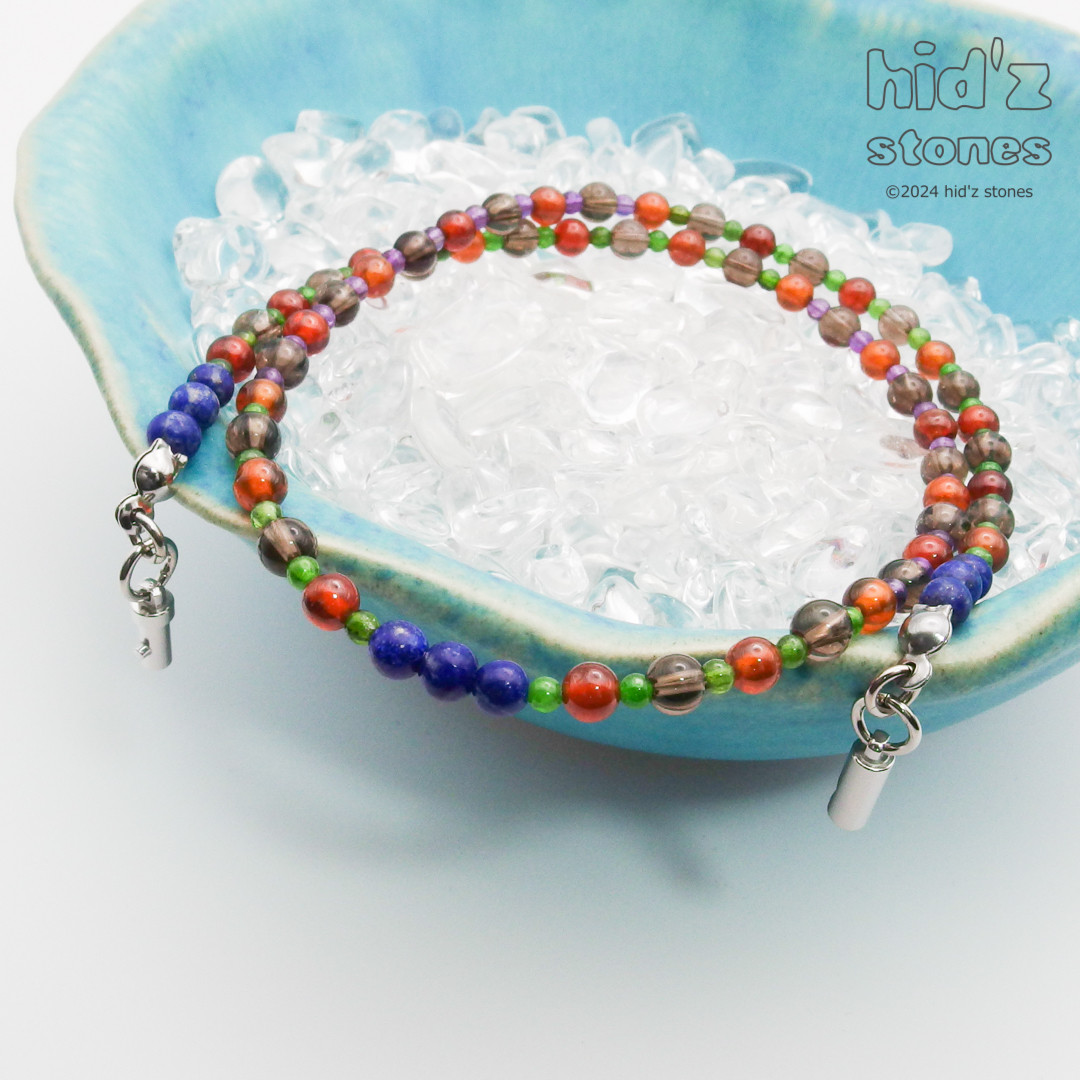 ◆一点もの天然石ネックレス:BySC-028【バヨネットクラスプ】ラピスラズリ・ガーネット・クロムダイオプサイド