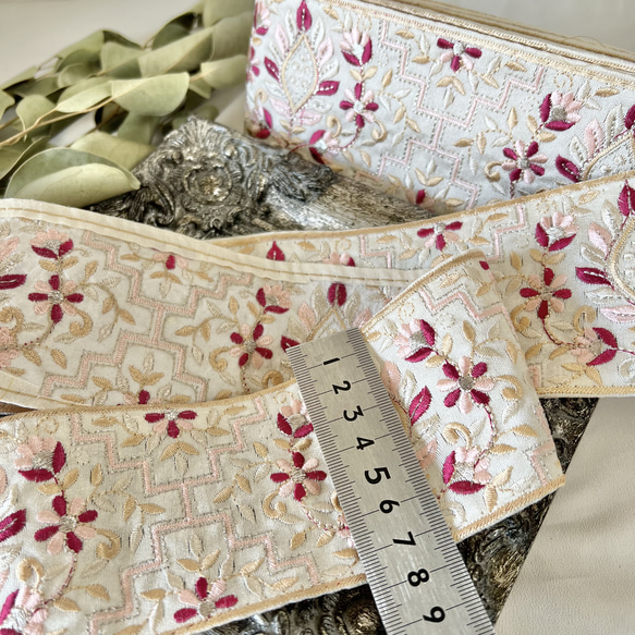 30cm  インド刺繍リボン  シルク  花柄 11枚目の画像