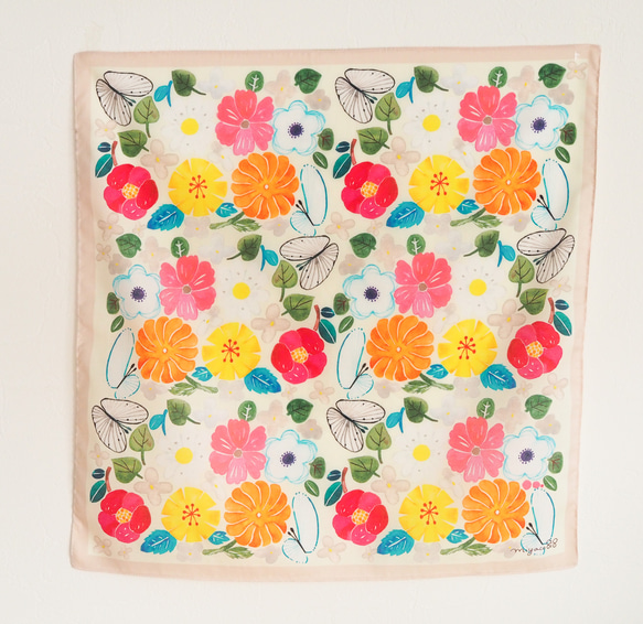 水彩圍巾手帕“花園” 第3張的照片