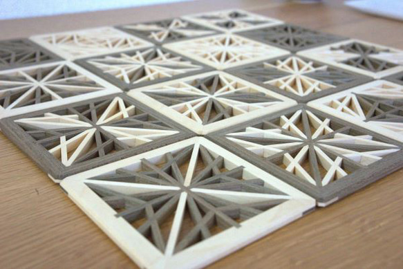 神代楡と栃で作った組子細工ペアコースター         001-01 5枚目の画像