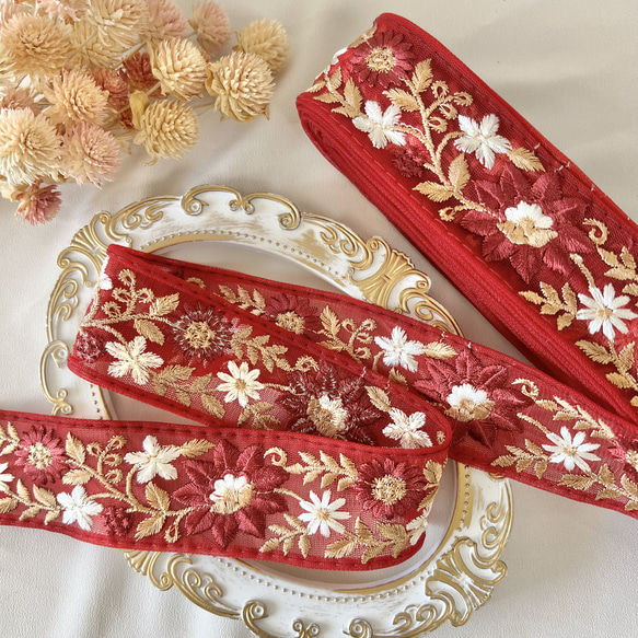 30cm  インド刺繍リボン チュール  花柄 9枚目の画像