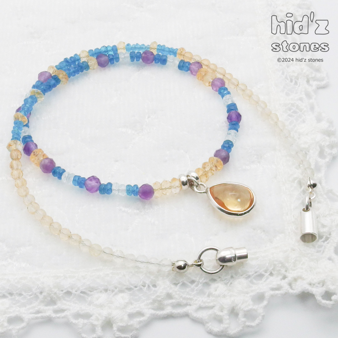 ◆一点もの天然石ネックレス:MSiC-006【マグネットクラスプ】シトリン・アパタイト・トパーズ・SV925