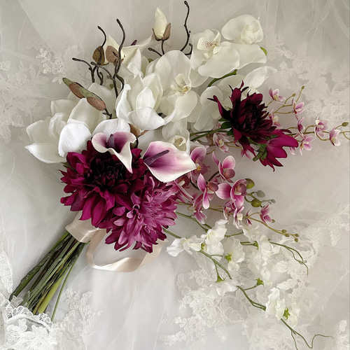 胡蝶蘭、マグノリア、カラー、ウェディングブーケ、和装ブーケ ブーケ