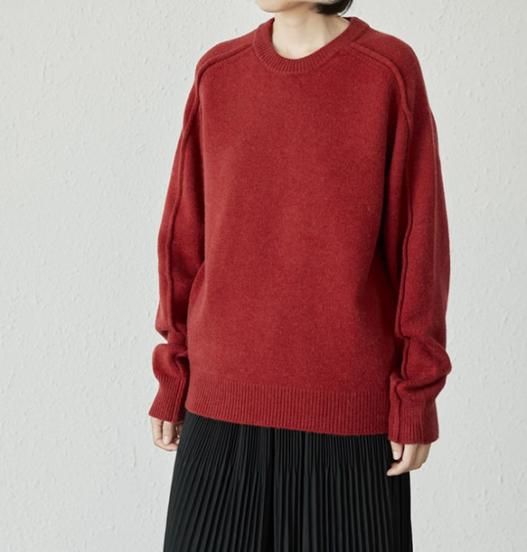 新作.５色、シンプル長袖セーター.春秋  赤　ニットセーター 2枚目の画像